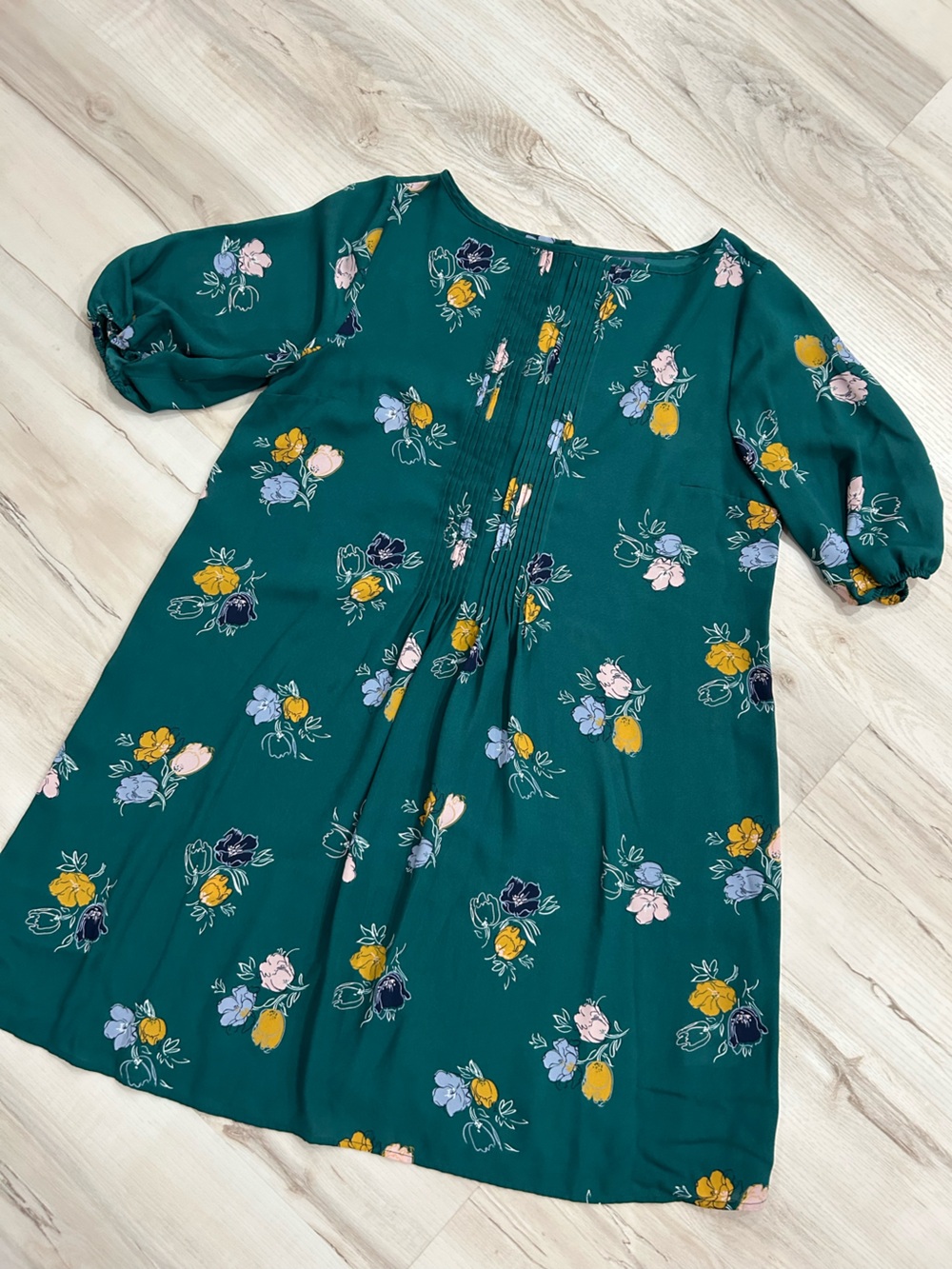 Modcloth Teal Floral Pintuck Swing Tunic